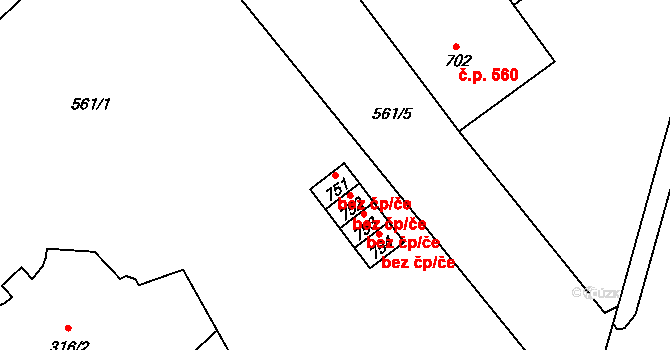 Borohrádek 44240651 na parcele st. 751 v KÚ Borohrádek, Katastrální mapa