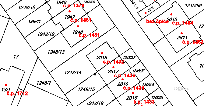 Kateřinky 1432, Opava na parcele st. 2018 v KÚ Kateřinky u Opavy, Katastrální mapa