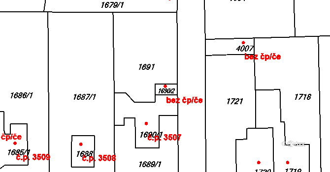 Chomutov 45047651 na parcele st. 1690/2 v KÚ Chomutov II, Katastrální mapa