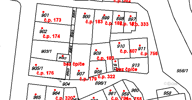 Vlčnov 180 na parcele st. 909 v KÚ Vlčnov, Katastrální mapa