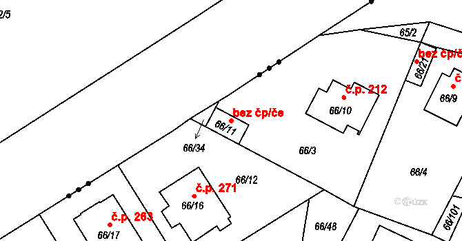 Srubec 46940651 na parcele st. 66/11 v KÚ Srubec, Katastrální mapa