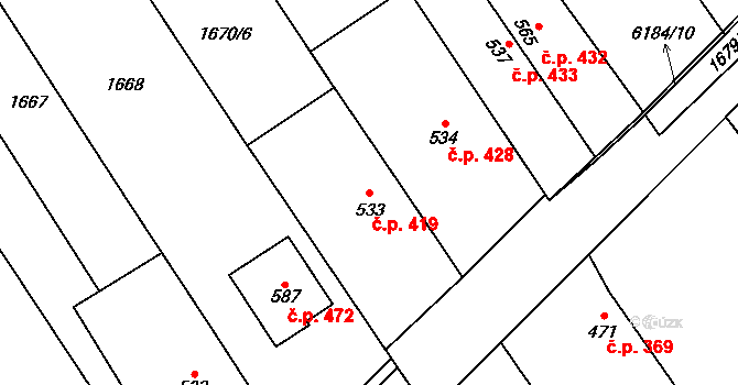 Březolupy 419 na parcele st. 533 v KÚ Březolupy, Katastrální mapa