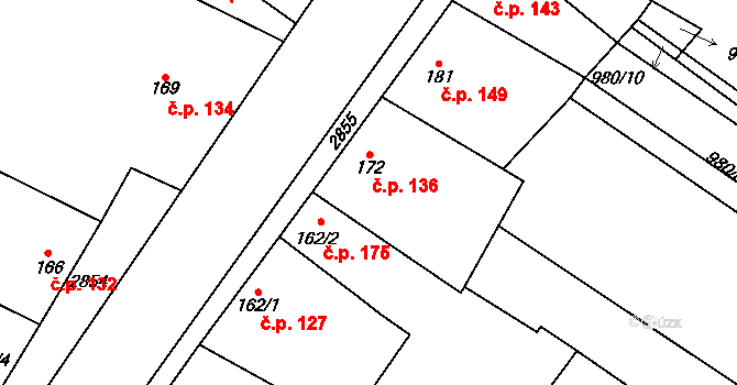 Drysice 136 na parcele st. 172 v KÚ Drysice, Katastrální mapa