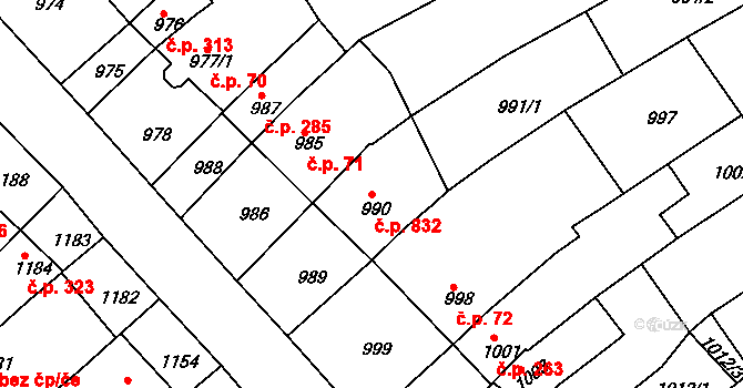Nivnice 832 na parcele st. 990 v KÚ Nivnice, Katastrální mapa