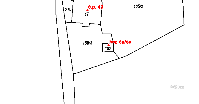 Hranice 48846651 na parcele st. 192 v KÚ Pastviny u Studánky, Katastrální mapa