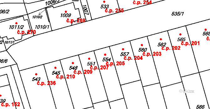 Vážany nad Litavou 205 na parcele st. 554 v KÚ Vážany nad Litavou, Katastrální mapa