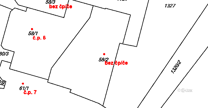Bystřice 49387651 na parcele st. 58/2 v KÚ Jírovice, Katastrální mapa