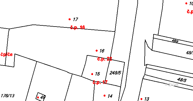 Chanov 22, Obrnice na parcele st. 16 v KÚ Chanov, Katastrální mapa