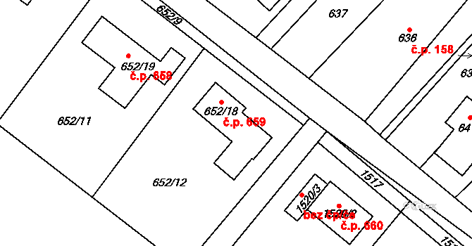 Krmelín 659 na parcele st. 652/18 v KÚ Krmelín, Katastrální mapa