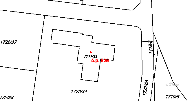 Miřetice u Klášterce nad Ohří 829, Klášterec nad Ohří na parcele st. 1722/33 v KÚ Miřetice u Klášterce nad Ohří, Katastrální mapa