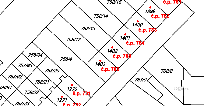 Skuteč 785 na parcele st. 1402 v KÚ Skuteč, Katastrální mapa