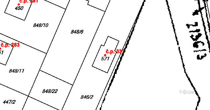 Ženklava 337 na parcele st. 571 v KÚ Ženklava, Katastrální mapa