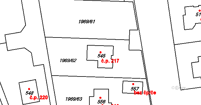 Bečov 217 na parcele st. 545 v KÚ Bečov u Mostu, Katastrální mapa