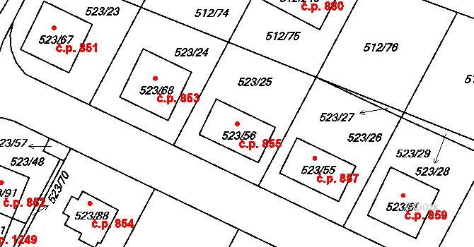 Srubec 855 na parcele st. 523/56 v KÚ Srubec, Katastrální mapa