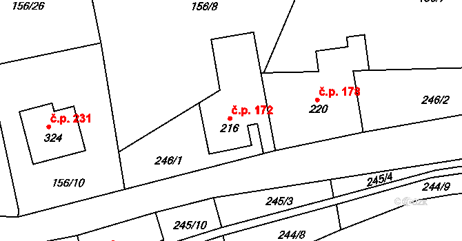 Bohdíkov 172 na parcele st. 216 v KÚ Dolní Bohdíkov, Katastrální mapa