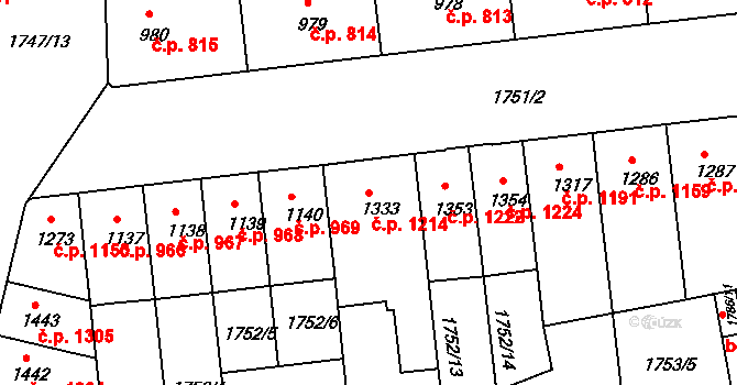 Slaný 1214 na parcele st. 1333 v KÚ Slaný, Katastrální mapa