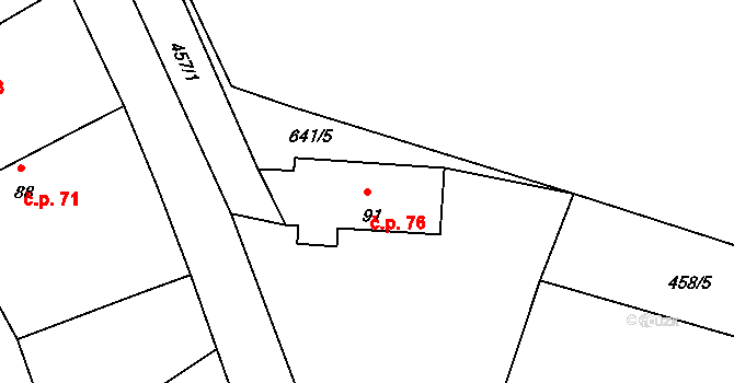 Svatbín 76, Kostelec nad Černými lesy na parcele st. 91 v KÚ Svatbín, Katastrální mapa