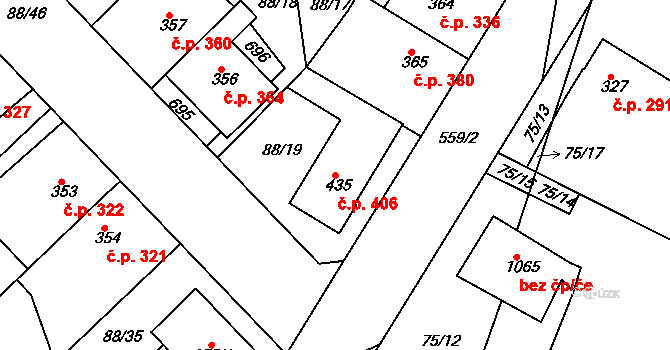 Mikovice 406, Kralupy nad Vltavou na parcele st. 435 v KÚ Mikovice u Kralup nad Vltavou, Katastrální mapa