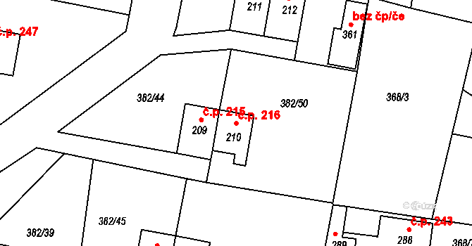 Mlékojedy 216, Neratovice na parcele st. 210 v KÚ Mlékojedy u Neratovic, Katastrální mapa