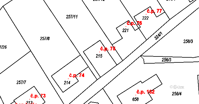 Černolice 75 na parcele st. 215 v KÚ Černolice, Katastrální mapa
