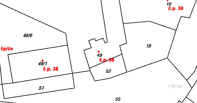 Malesice 65, Plzeň na parcele st. 49 v KÚ Malesice, Katastrální mapa