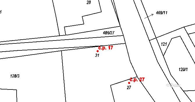 Pohnánec 17 na parcele st. 31 v KÚ Pohnánec, Katastrální mapa