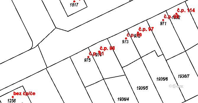 Sušice II 88, Sušice na parcele st. 974 v KÚ Sušice nad Otavou, Katastrální mapa