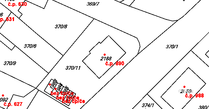 Sušice II 890, Sušice na parcele st. 2188 v KÚ Sušice nad Otavou, Katastrální mapa