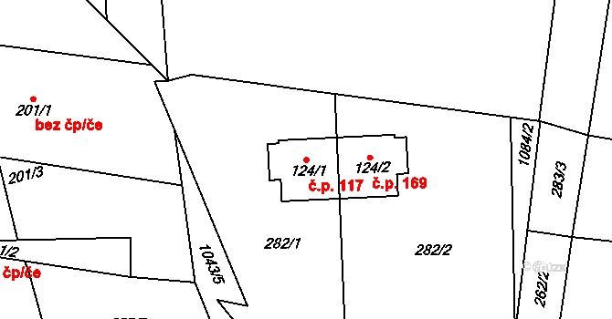 Kočí 117 na parcele st. 124/1 v KÚ Kočí, Katastrální mapa