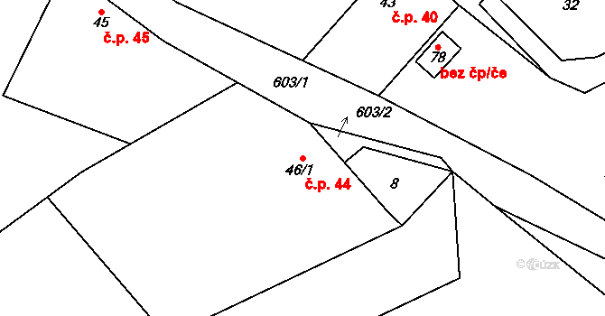Brod 44, Heřmanice na parcele st. 46/1 v KÚ Brod nad Labem, Katastrální mapa