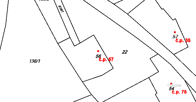 Litoboř 57 na parcele st. 56 v KÚ Litoboř, Katastrální mapa