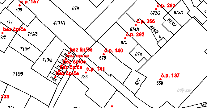 Jakubské Předměstí 140, Jaroměř na parcele st. 678 v KÚ Jaroměř, Katastrální mapa