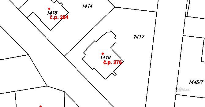 Pražské Předměstí 276, Jaroměř na parcele st. 1416 v KÚ Jaroměř, Katastrální mapa
