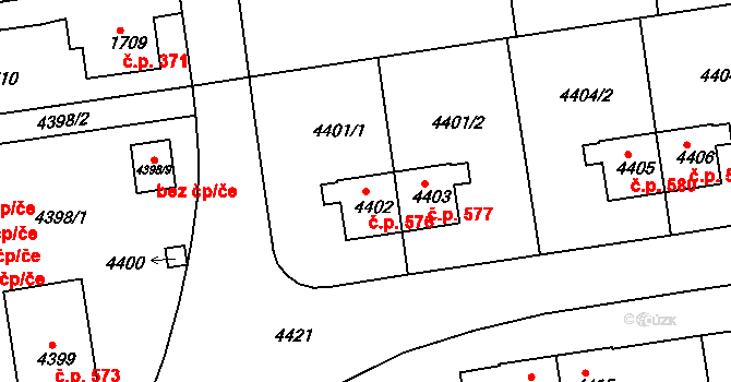 Pražské Předměstí 576, Jaroměř na parcele st. 4402 v KÚ Jaroměř, Katastrální mapa
