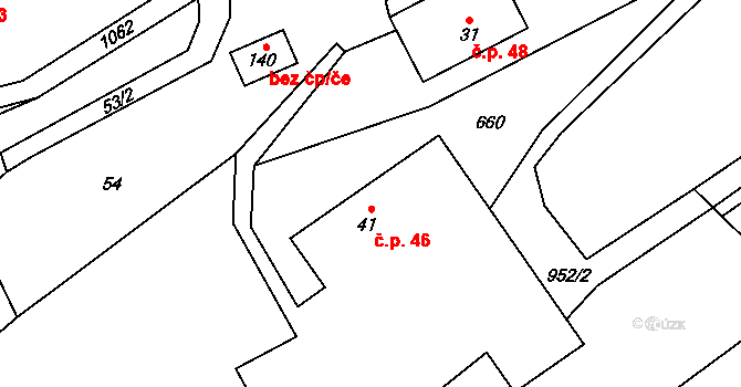 Horní Teplice 46, Teplice nad Metují na parcele st. 41 v KÚ Horní Teplice, Katastrální mapa