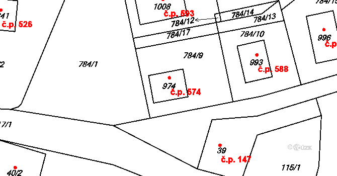 Skalná 574 na parcele st. 974 v KÚ Skalná, Katastrální mapa