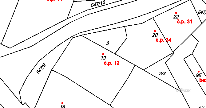 Hostovice 12, Pardubice na parcele st. 19 v KÚ Hostovice u Pardubic, Katastrální mapa
