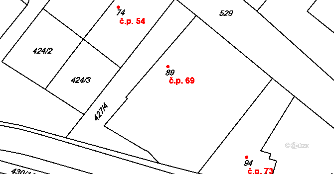 Lipoltice 69 na parcele st. 89 v KÚ Lipoltice, Katastrální mapa