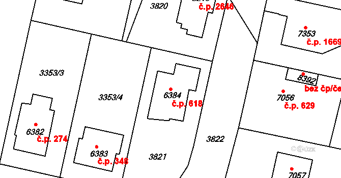 Zelené Předměstí 618, Pardubice na parcele st. 6384 v KÚ Pardubice, Katastrální mapa