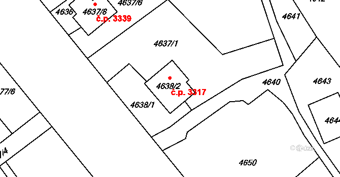 Teplice 3317 na parcele st. 4638/2 v KÚ Teplice, Katastrální mapa