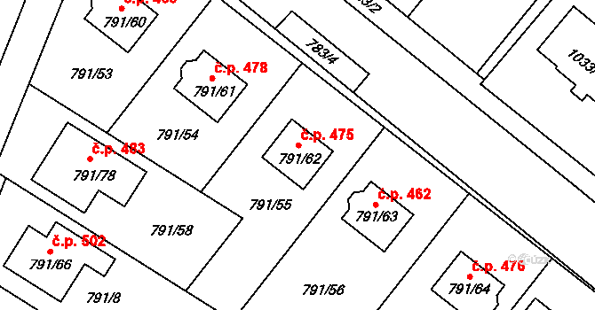 Křelov 475, Křelov-Břuchotín na parcele st. 791/62 v KÚ Křelov, Katastrální mapa