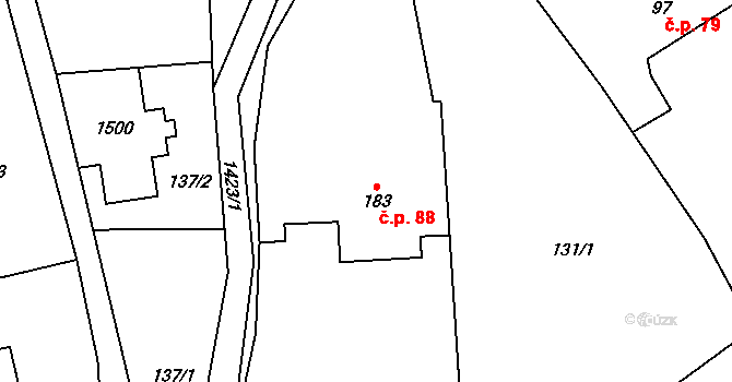 Třemešek 88, Oskava na parcele st. 183 v KÚ Třemešek, Katastrální mapa