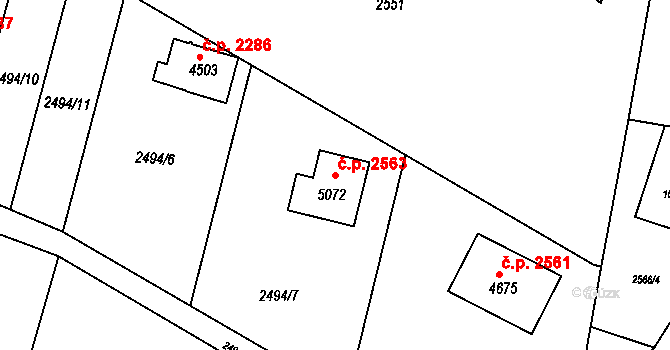 Rožnov pod Radhoštěm 2563 na parcele st. 5072 v KÚ Rožnov pod Radhoštěm, Katastrální mapa