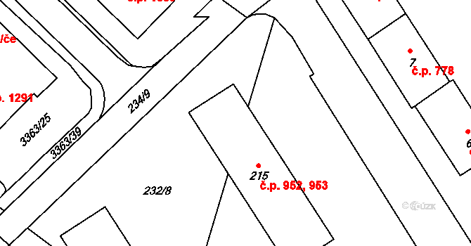 Kopřivnice 952,953 na parcele st. 215 v KÚ Kopřivnice, Katastrální mapa