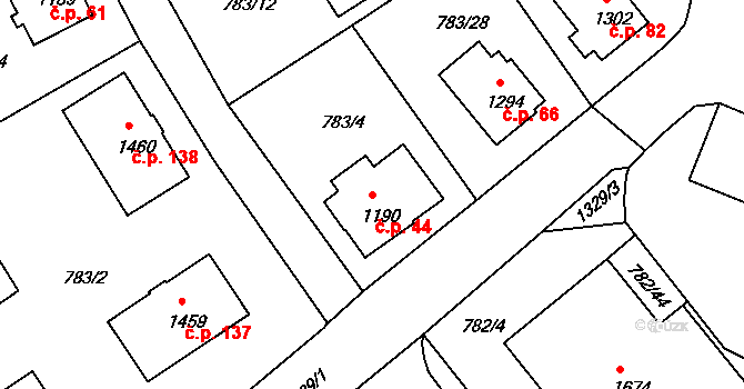 Nádražní Předměstí 44, Český Krumlov na parcele st. 1190 v KÚ Český Krumlov, Katastrální mapa