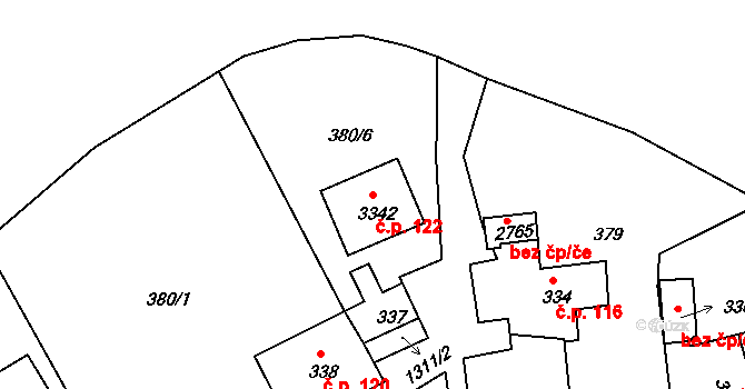 Horní Brána 122, Český Krumlov na parcele st. 3342 v KÚ Český Krumlov, Katastrální mapa