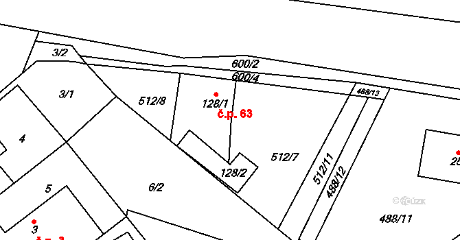 Plačkov 63, Humpolec na parcele st. 128/1 v KÚ Plačkov, Katastrální mapa