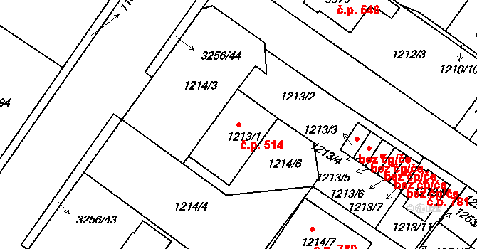 Kamenice nad Lipou 514 na parcele st. 1213/1 v KÚ Kamenice nad Lipou, Katastrální mapa