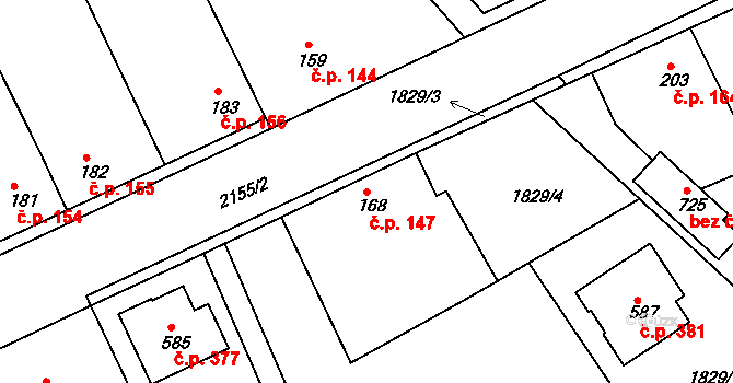 Katovice 147 na parcele st. 168 v KÚ Katovice, Katastrální mapa