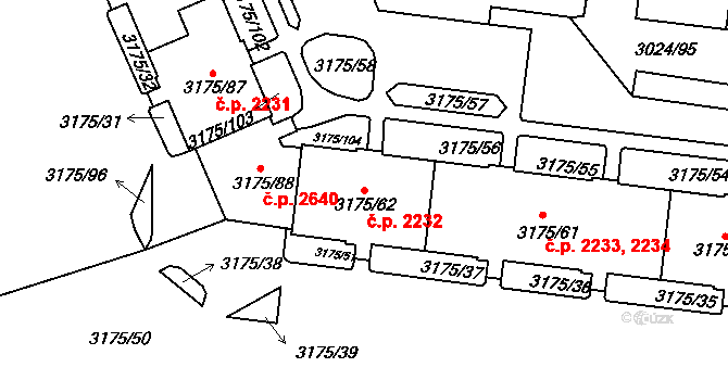 Louny 2232 na parcele st. 3175/62 v KÚ Louny, Katastrální mapa